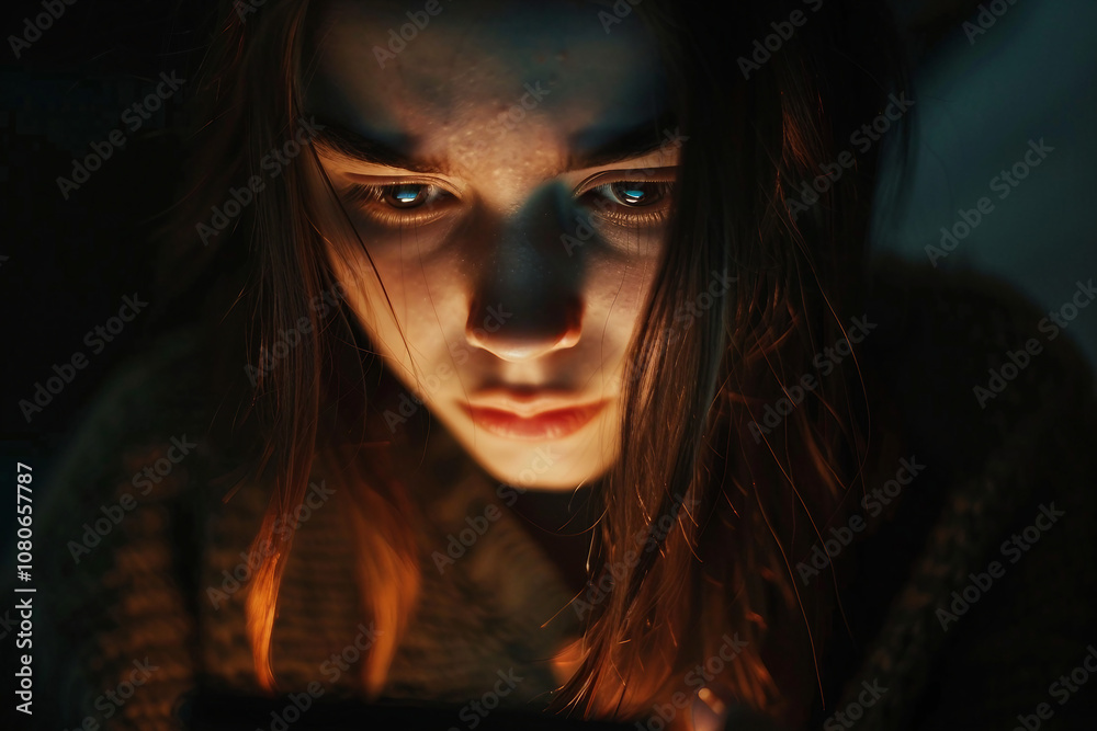 Intense close-up of a young sad frightened boy girl facing bullying at school, surrounded by peers, Generative AI Intense close-up of a young sad frightened boy girl facing bullying at school, surrounded by peers, Generative AI