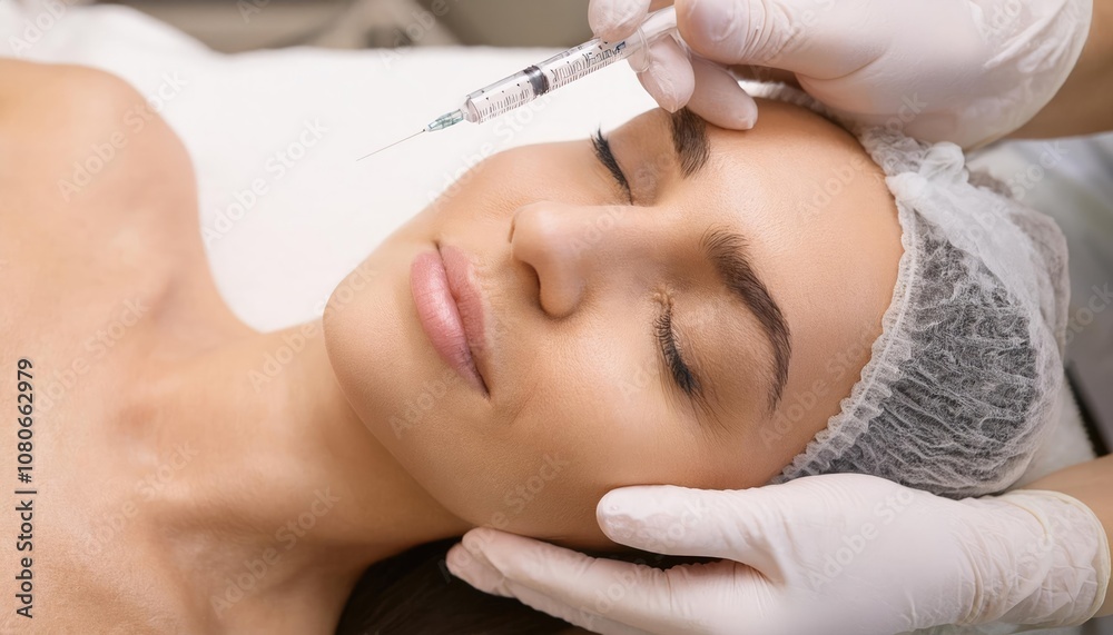 Beautiful woman at beautician cabinet receiving anti wrinkle injections Beautiful woman at beautician cabinet receiving anti wrinkle injections