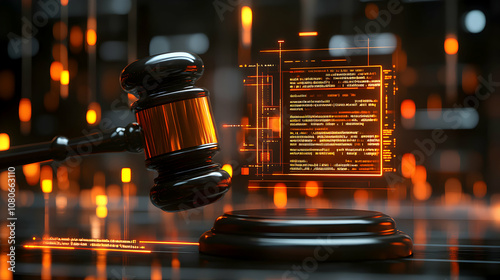 Cyberjustice: Gavel and Digital Code Symbolize Legal Tech's Impact on Modern Justice Systems