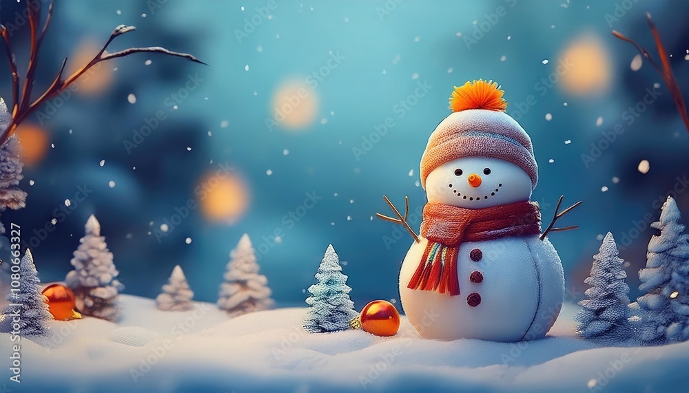 Fototapeta premium Cute Snowmen in Christmas Scene