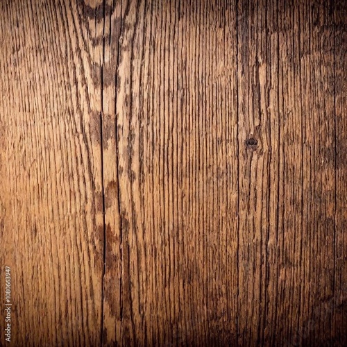 A high-resolution close-up of a wooden plank with detailed grain patterns, distinct knots, and a surface showing slight wear and distress for an authentic look