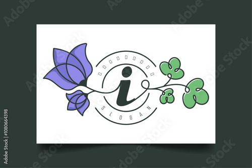 Minimalist and elegant hand drawn initial I floral logo. Perfect for boutiques, spas, beauty brands and wedding events.