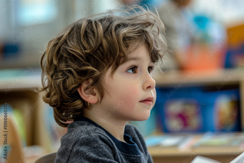 Generative AI Portrait of Young Girl in Kindergarten Setting Indoors Generative AI Portrait of Young Girl in Kindergarten Setting Indoors