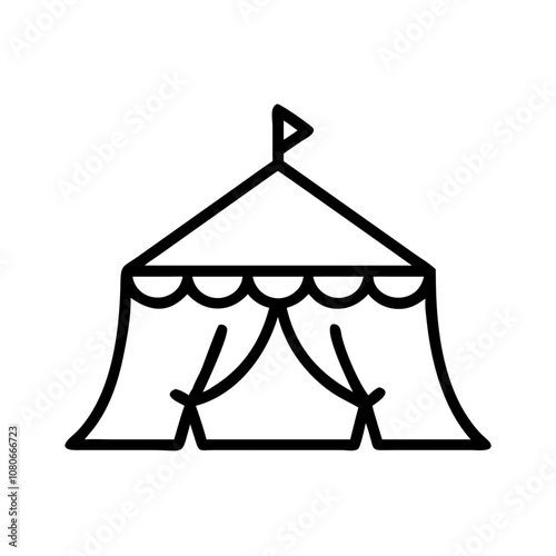 Circus tent icon for performance, festival, and celebration in simple outline style, black and white