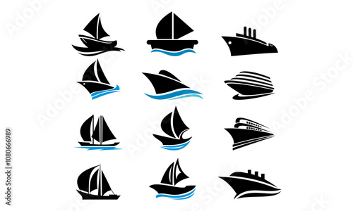 set of ship, cruise vector logo