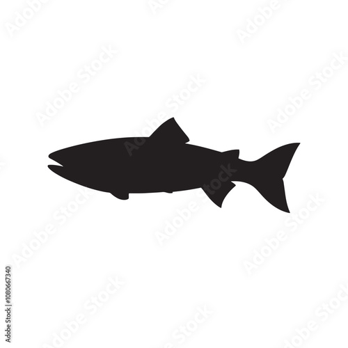 salmon silhouette., Vector illustration. salmon silhouette in line art style. Fish vector by hand drawing. Fish tattoo on white background .Black and white fish vector on white background
