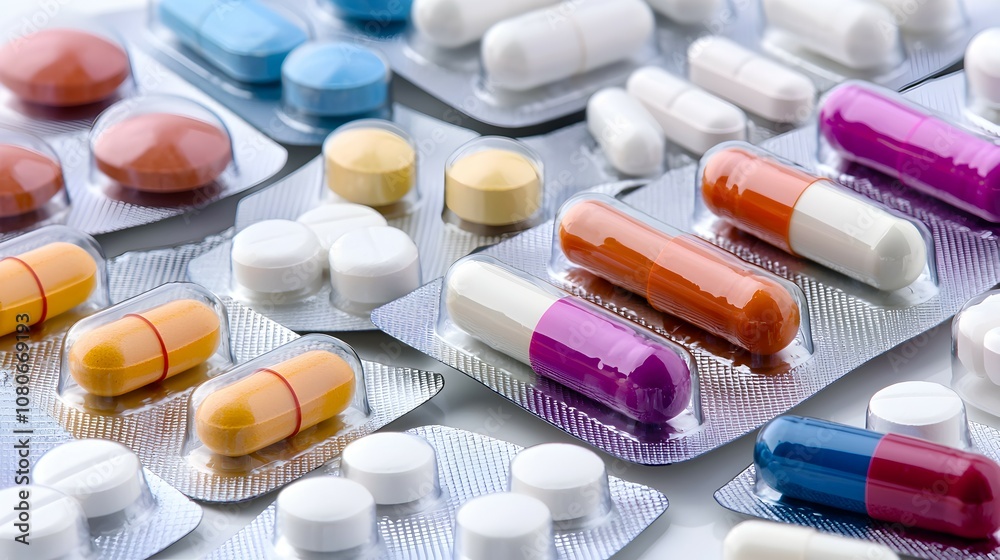 Prescription Medications Display - Detailed Close-Up of Colorful Pills and Vials in a Clean Organized Setting Perfect for Pharmaceutical Industry Use Prescription Medications Display - Detailed Close-Up of Colorful Pills and Vials in a Clean Organized Setting Perfect for Pharmaceutical Industry Use