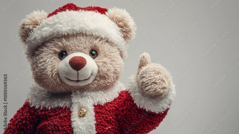 Smiling christmas teddy bear showing thumbs up sign Smiling christmas teddy bear showing thumbs up sign