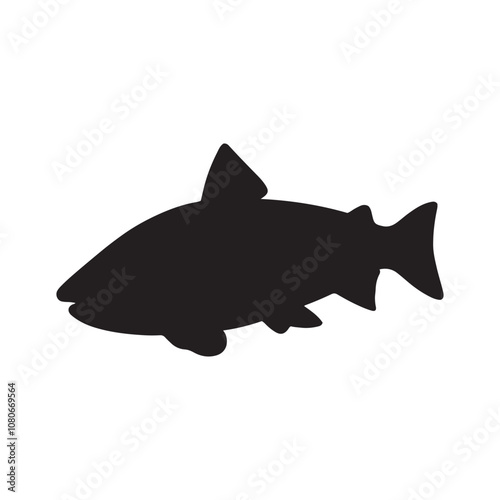 salmon silhouette., Vector illustration. salmon silhouette in line art style. Fish vector by hand drawing. Fish tattoo on white background .Black and white fish vector on white background
