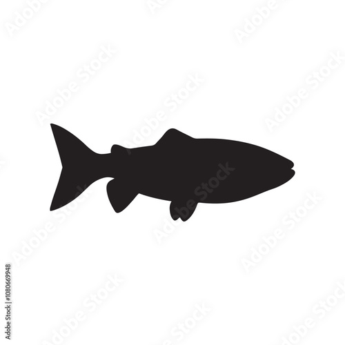 salmon silhouette., Vector illustration. salmon silhouette in line art style. Fish vector by hand drawing. Fish tattoo on white background .Black and white fish vector on white background