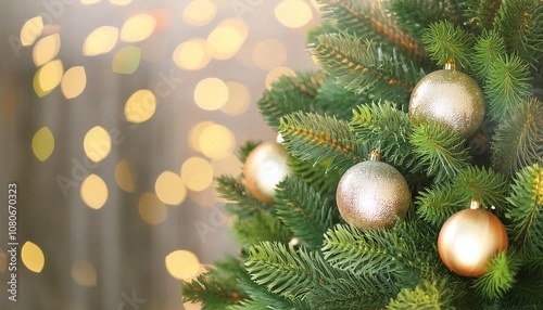 Christmas Tree With Baubles And Blurred Shiny Lights