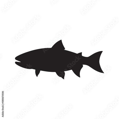 salmon silhouette., Vector illustration. salmon silhouette in line art style. Fish vector by hand drawing. Fish tattoo on white background .Black and white fish vector on white background