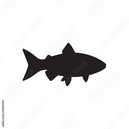 salmon silhouette., Vector illustration. salmon silhouette in line art style. Fish vector by hand drawing. Fish tattoo on white background .Black and white fish vector on white background