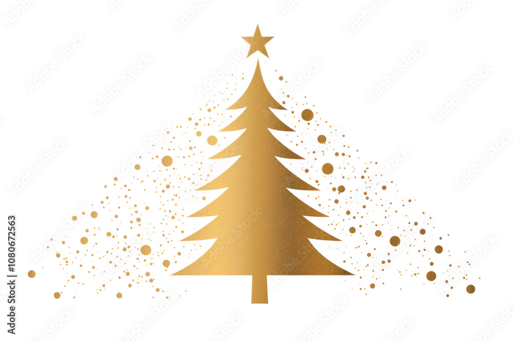 Obraz premium Festive Christmas card with a minimalist design featuring a sleek, modern Christmas tree illustration in gold and white, isolated on white background