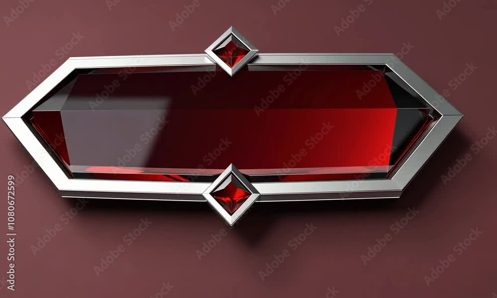 A ruby and silver flat banner with an outline of two garnet lines, in the style of angular geometry, light silver and ruby.