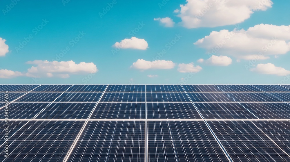 Renewable Energy Solar Panel Field with Blue Sky Flat Design Renewable Energy Solar Panel Field with Blue Sky Flat Design