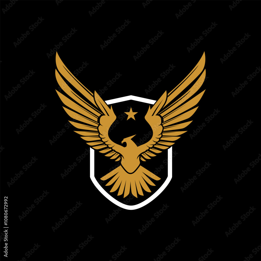 Shield with eagle, wings, flying eagle logo design vector. Shield with eagle, wings, flying eagle logo design vector.