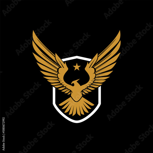 Shield with eagle, wings, flying eagle logo design vector.