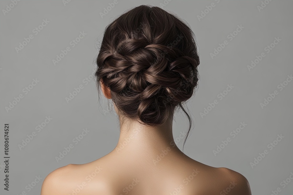 Elegant Braided Hairdo Displayed From the Back in a Minimalist Setting During Soft Daylight Elegant Braided Hairdo Displayed From the Back in a Minimalist Setting During Soft Daylight
