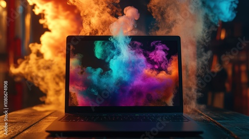 The Laptop with Colorful Smoke