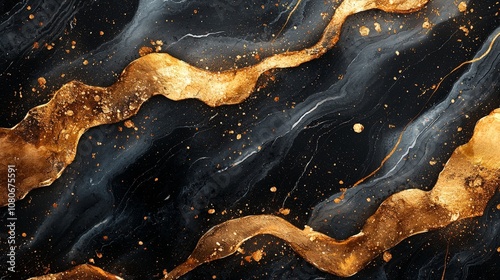 A textured abstract design featuring black and gold waves, suitable for backgrounds or decor.