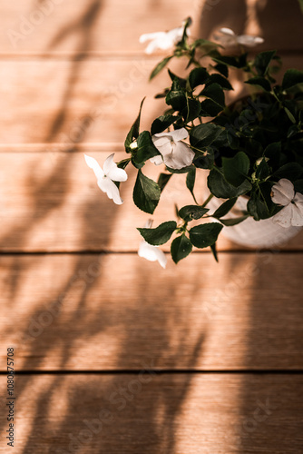 Flowers on a table top. Lifestyle content for background designs. photo