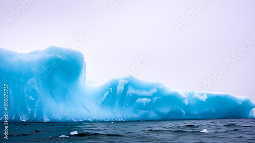 glacial turquoise iceberg low angle shot misty morning atmosphere frosty crystalline structures frozen monumentality melting ocean landscape photography photo