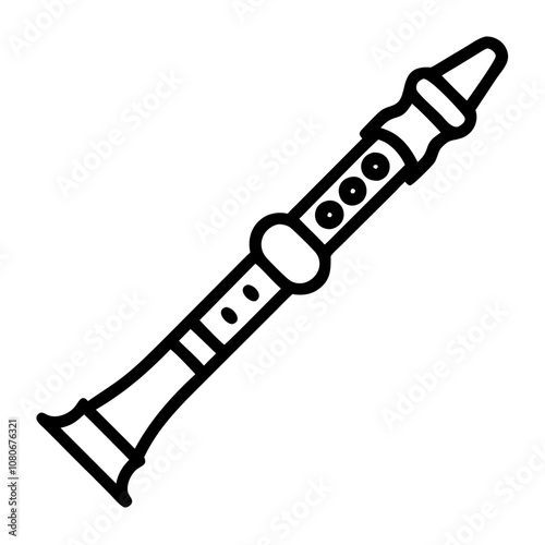 Oboe musical instrument icon in simple outline style, black and white