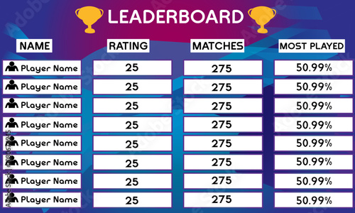 Red color game leaderboard with abstract background vector template