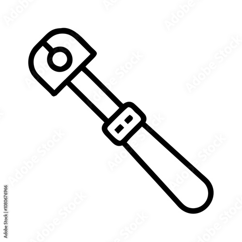 A simple line drawing of a ratchet wrench on a plain background showcasing the tool's design and functionality commonly used in mechanical tasks