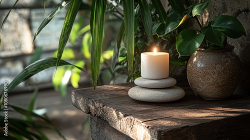 The Candle on Wooden Table