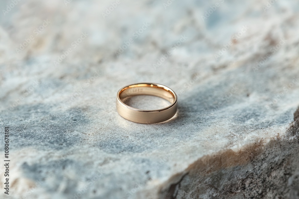 A Simple Gold Wedding Band Resting on a Textured Rock Surface in Natural Light Outdoors A Simple Gold Wedding Band Resting on a Textured Rock Surface in Natural Light Outdoors