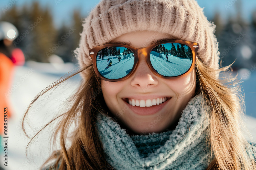 Generative AI captures skiing reflection in sunglasses at winter resort Generative AI captures skiing reflection in sunglasses at winter resort