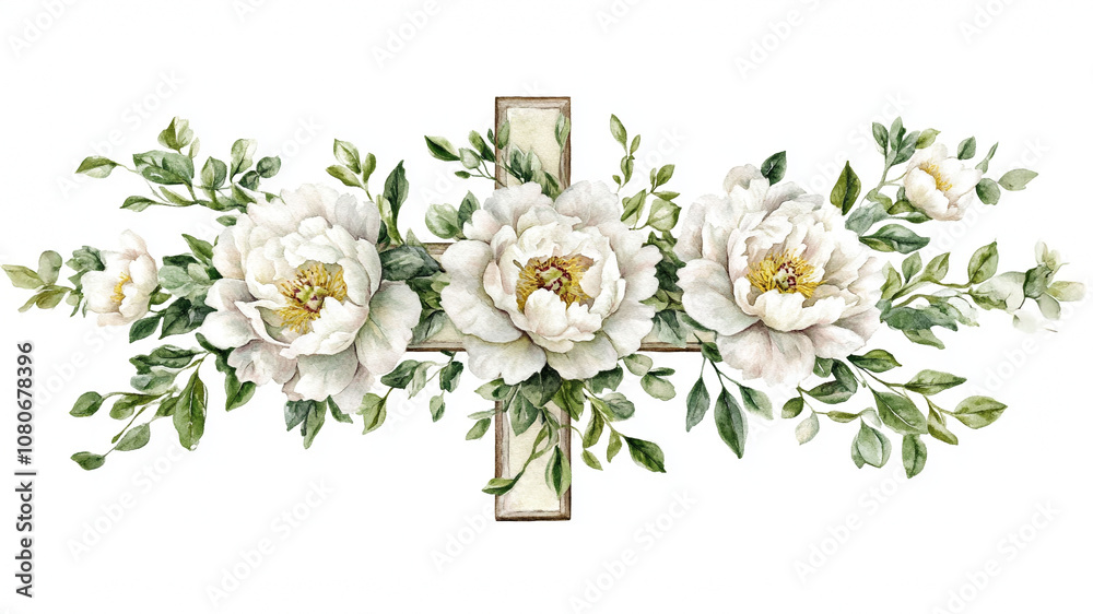 Cross with flowers. Isolated on white background Cross with flowers. Isolated on white background