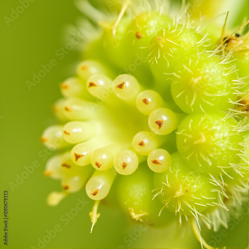 detail of fruit seed of cleavers, clivers, catchweed or sticky willy (Galium aparine) photo