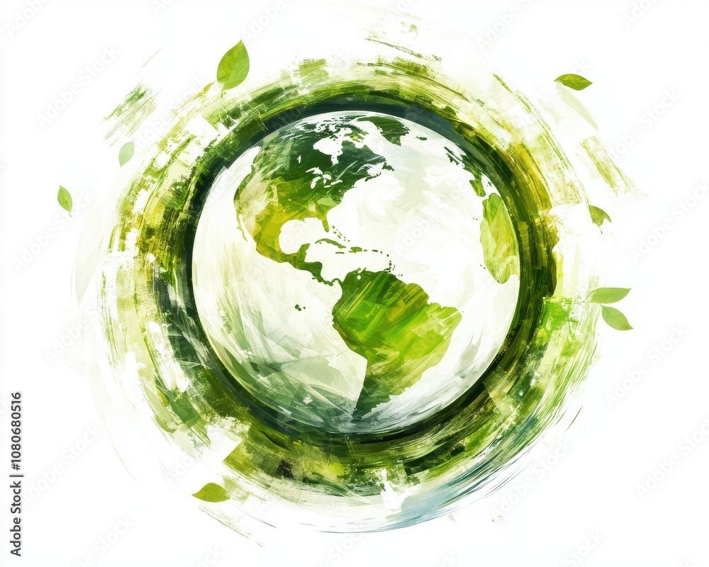 Earth illustration surrounded by green leaves on a white isolated background. Earth illustration surrounded by green leaves on a white isolated background.