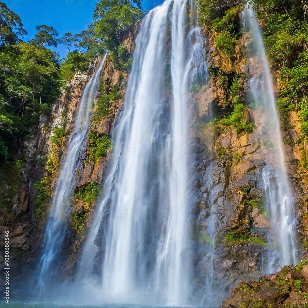 Rainbow Waterfall: A long shot of a waterfall flowing with rainbow colors, viewed from below. Rainbow Waterfall: A long shot of a waterfall flowing with rainbow colors, viewed from below.