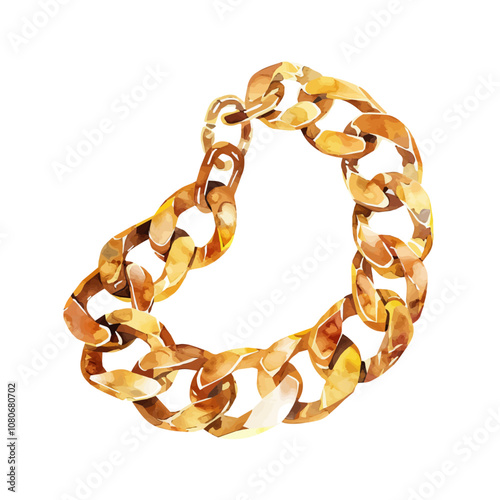 A watercolor vector of Gold Chain, isolated on a white background. Gold Chain vector.