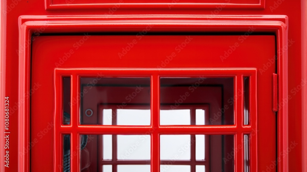 Obraz premium Close-up of a single red telephone box with details of the iconic design isolated on white background