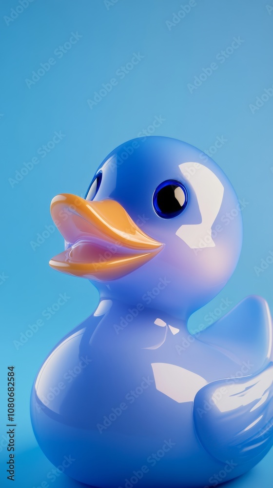 Blue rubber duck toy floating on a vibrant background Blue rubber duck toy floating on a vibrant background