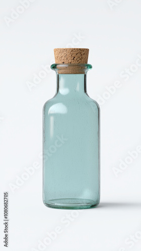 Glass wellness bottle with cork lid, perfect for eco friendly storage. This stylish container adds touch of elegance to any space while promoting sustainability