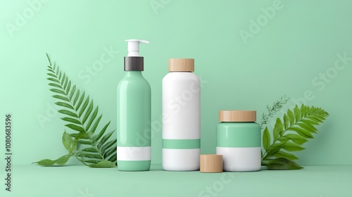 Mockup of Innovative Botanical Skincare Product Packaging on Green Background