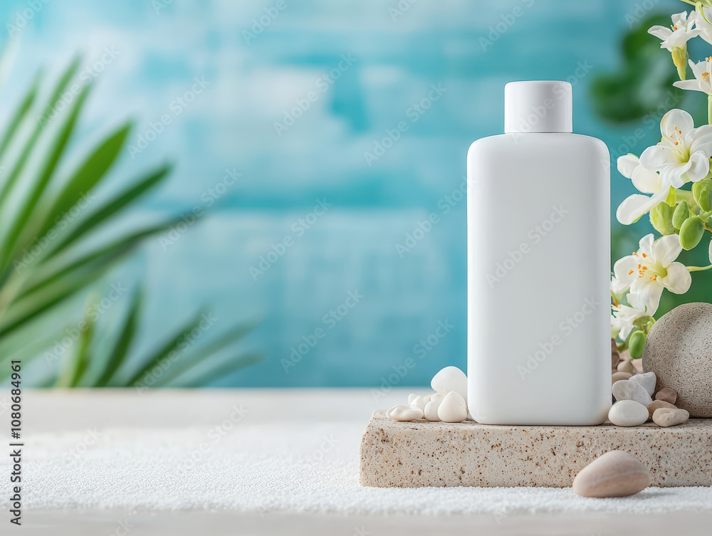 Minimalist wellness product displayed on sandy surface with pebbles and flowers, creating serene atmosphere. Perfect for promoting relaxation and self care Minimalist wellness product displayed on sandy surface with pebbles and flowers, creating serene atmosphere. Perfect for promoting relaxation and self care