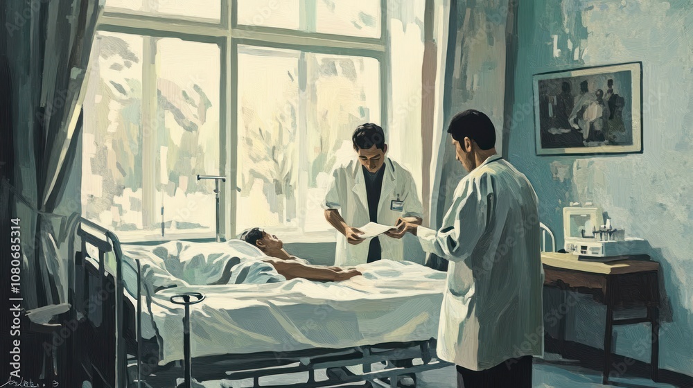 Obraz premium Hospital Room with Doctors and Patient