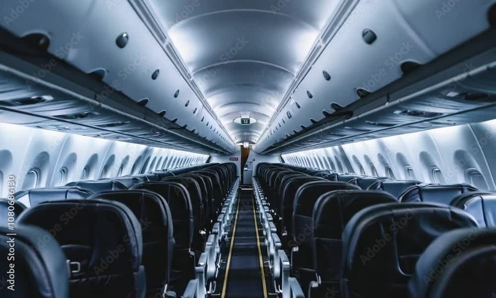 walking video of the airplane cabin, the airplane cabin is empty without passengers walking video of the airplane cabin, the airplane cabin is empty without passengers