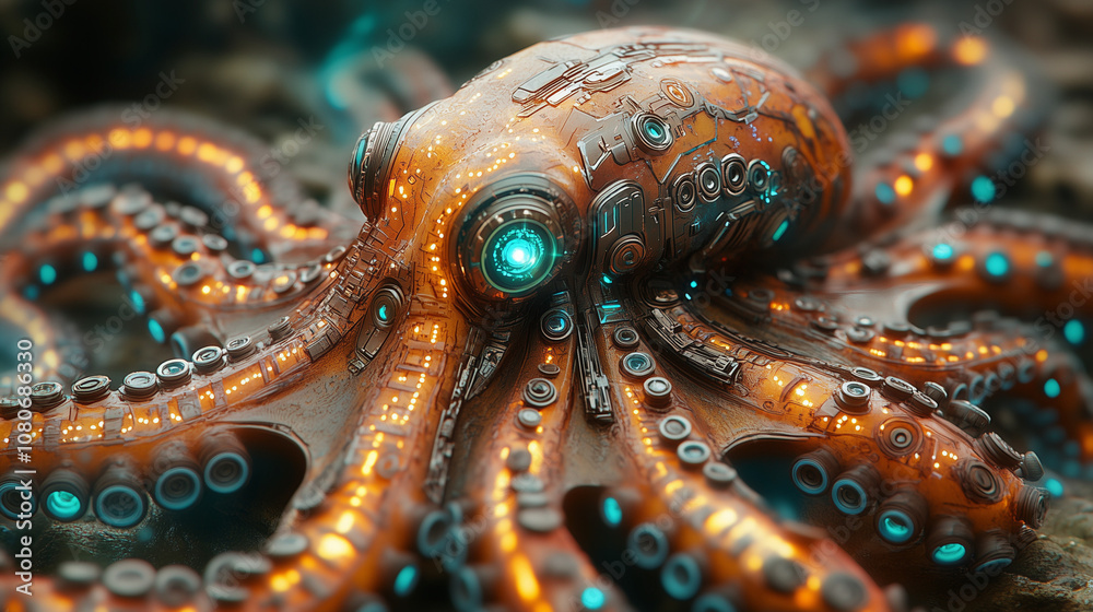 Futuristic Robotic Octopus with Glowing Futuristic Robotic Octopus with Glowing