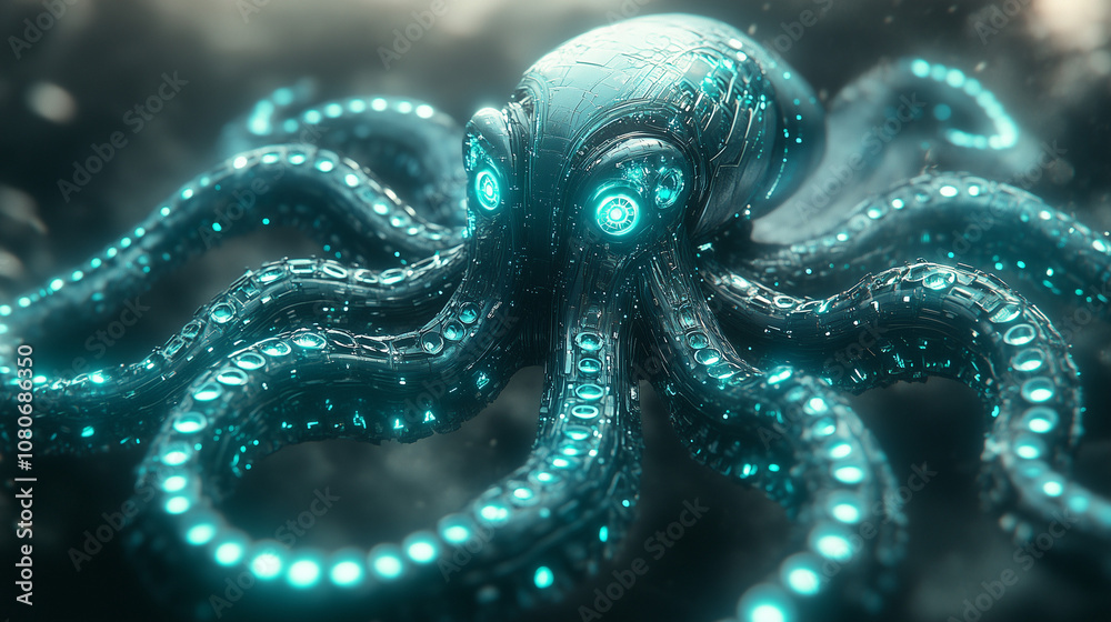 Obraz premium Futuristic Robotic Octopus with Glowing
