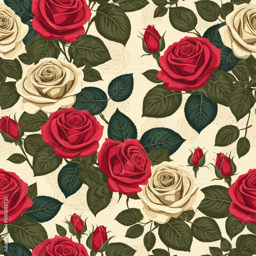  "seamless roses pattern vintage style 