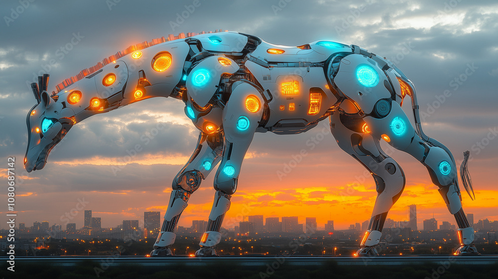 Futuristic Robotic Giraffe with Glowing Panels. Futuristic Robotic Giraffe with Glowing Panels.