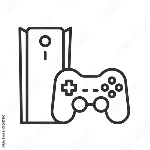 Home video game console, icon in line design. Home video game console, gaming, controller, entertainment, joystick, console, play on white background vector. Home video game console editable stroke